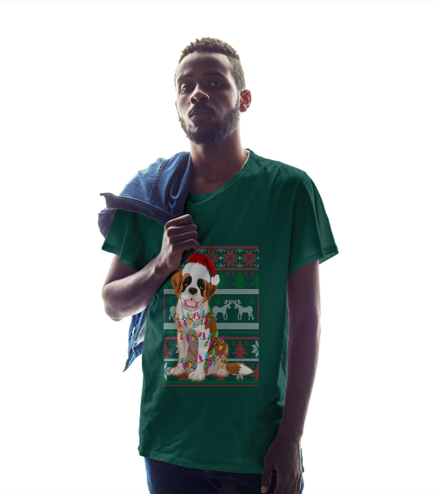 St Bernard Christmas Lights Ugly T-Shirt