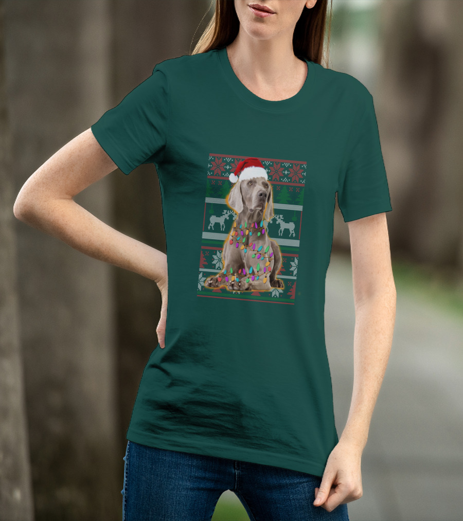 Weimaraner Christmas Lights Santa Hat Holiday T-Shirt