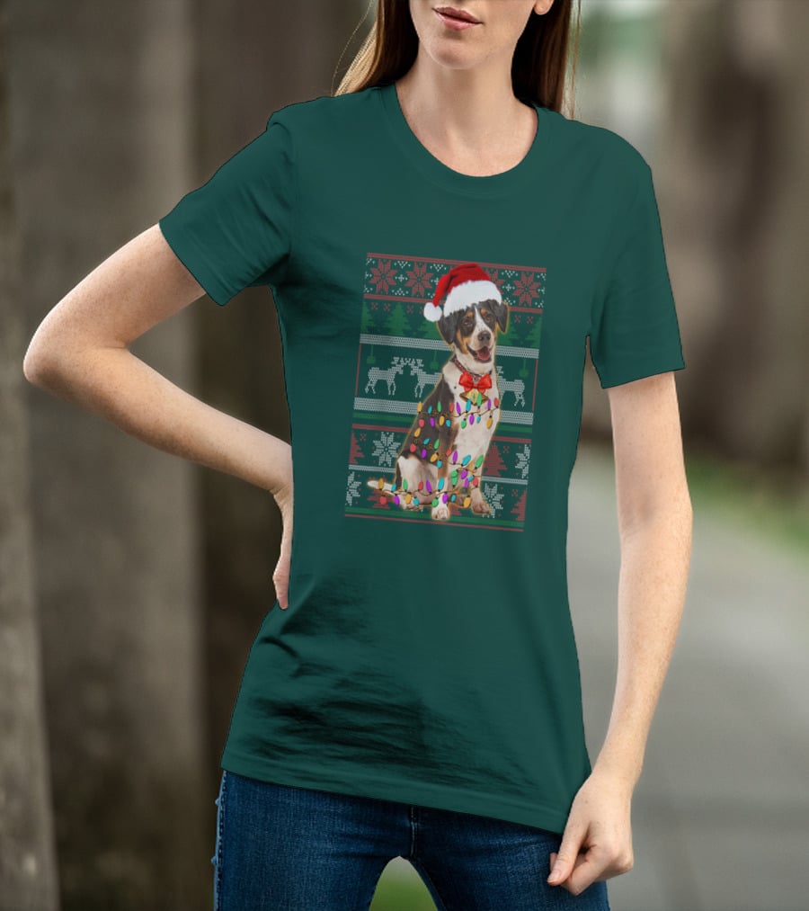 Treeing Walker Coonhound Christmas Lights Santa Hat Holiday T-Shirt