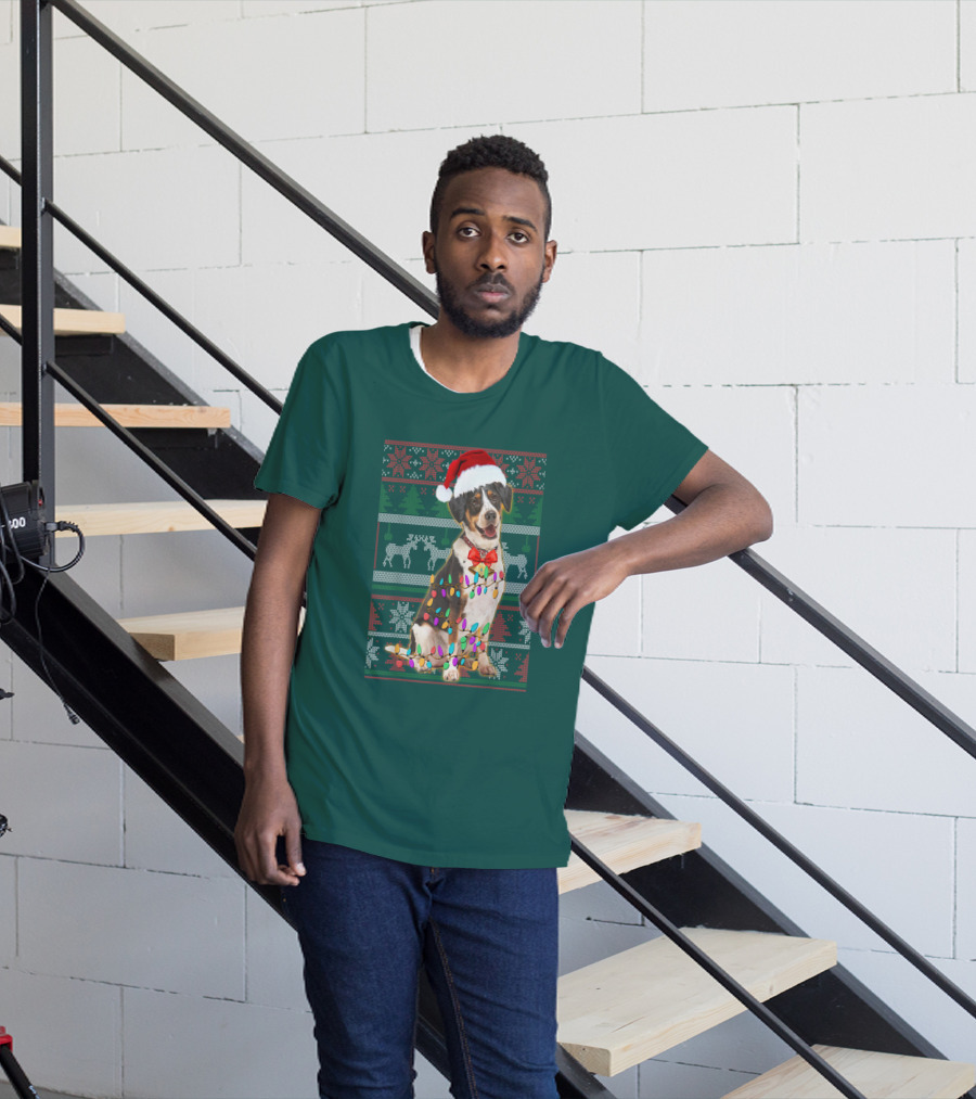 Treeing Walker Coonhound Christmas Lights Santa Hat Holiday T-Shirt
