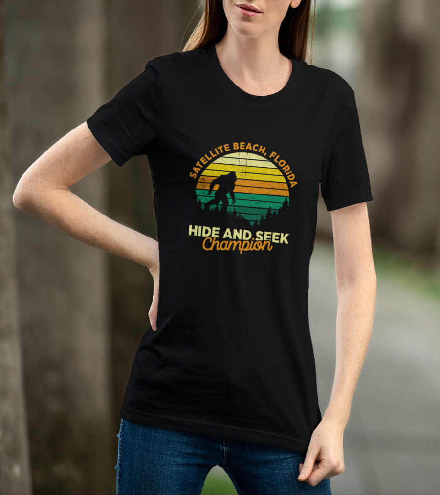 Satellite Beach Florida Hide And Seek Champion Bigfoot Retro T-Shirt