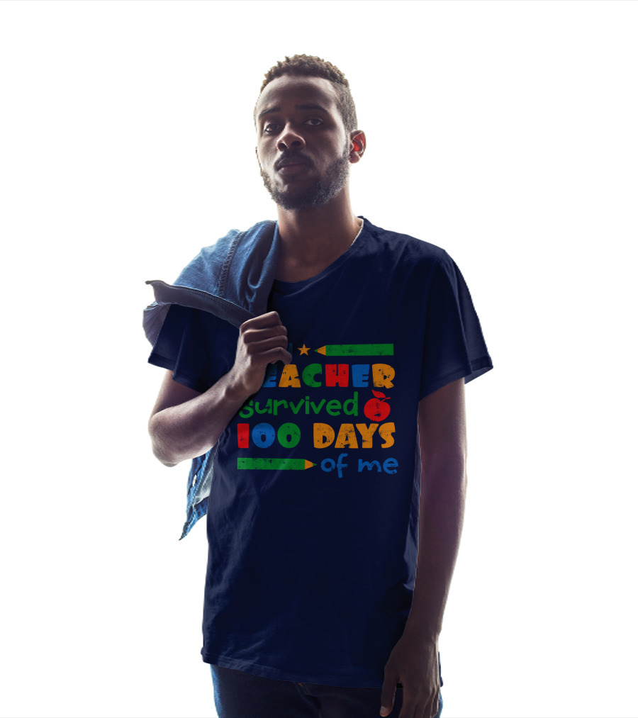 My Teacher Survived 100 Days Of Me Colorful Pencils And Apple Stars T-Shirt