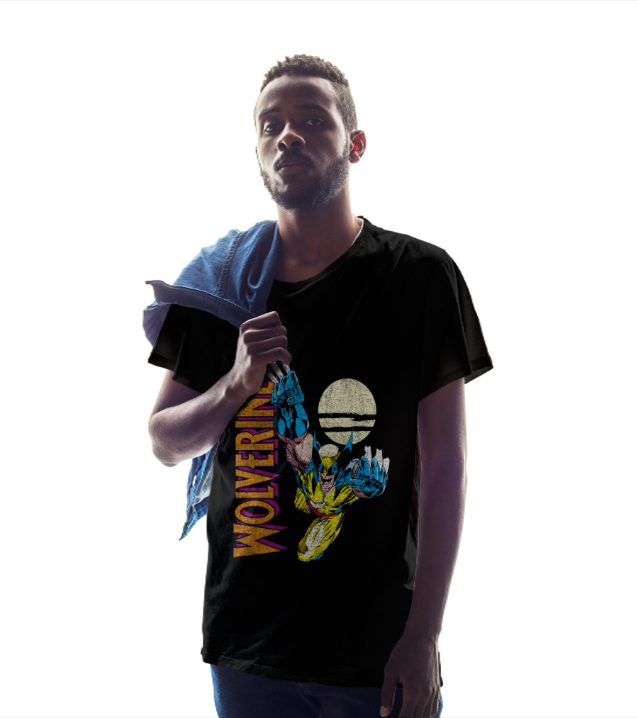 Wolverine Vintage Colorful Claws Action With Moon Marvel X Men Classic T-Shirt