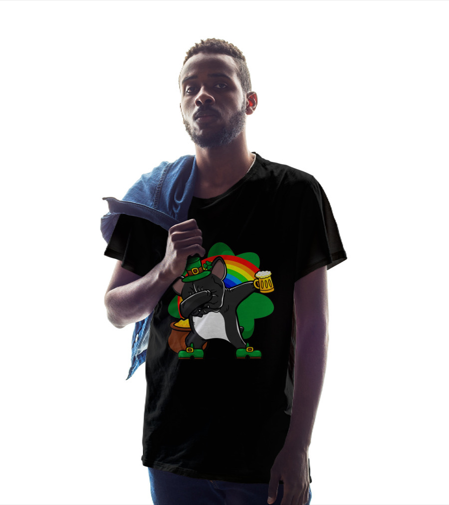 French Bulldog Dabbing Shamrock Rainbow St Patrick's Day T-Shirt