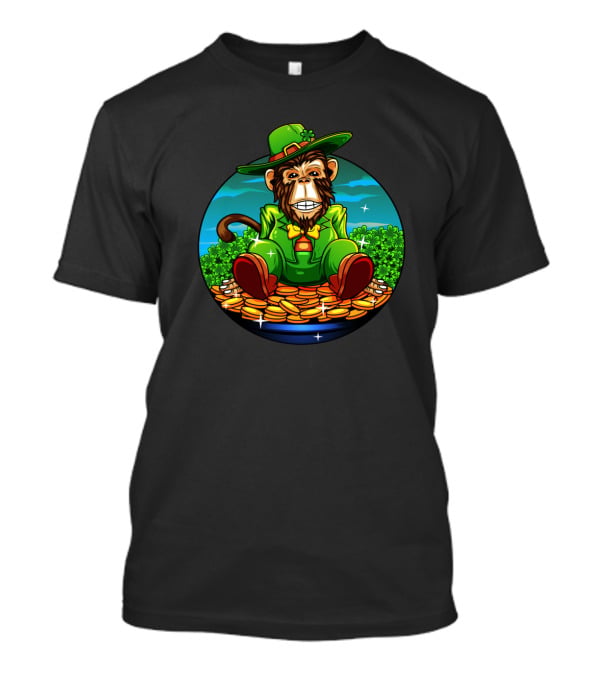 Monkey Irish Gorilla Sitting On A Pot Of Gold In Ireland T-Shirt