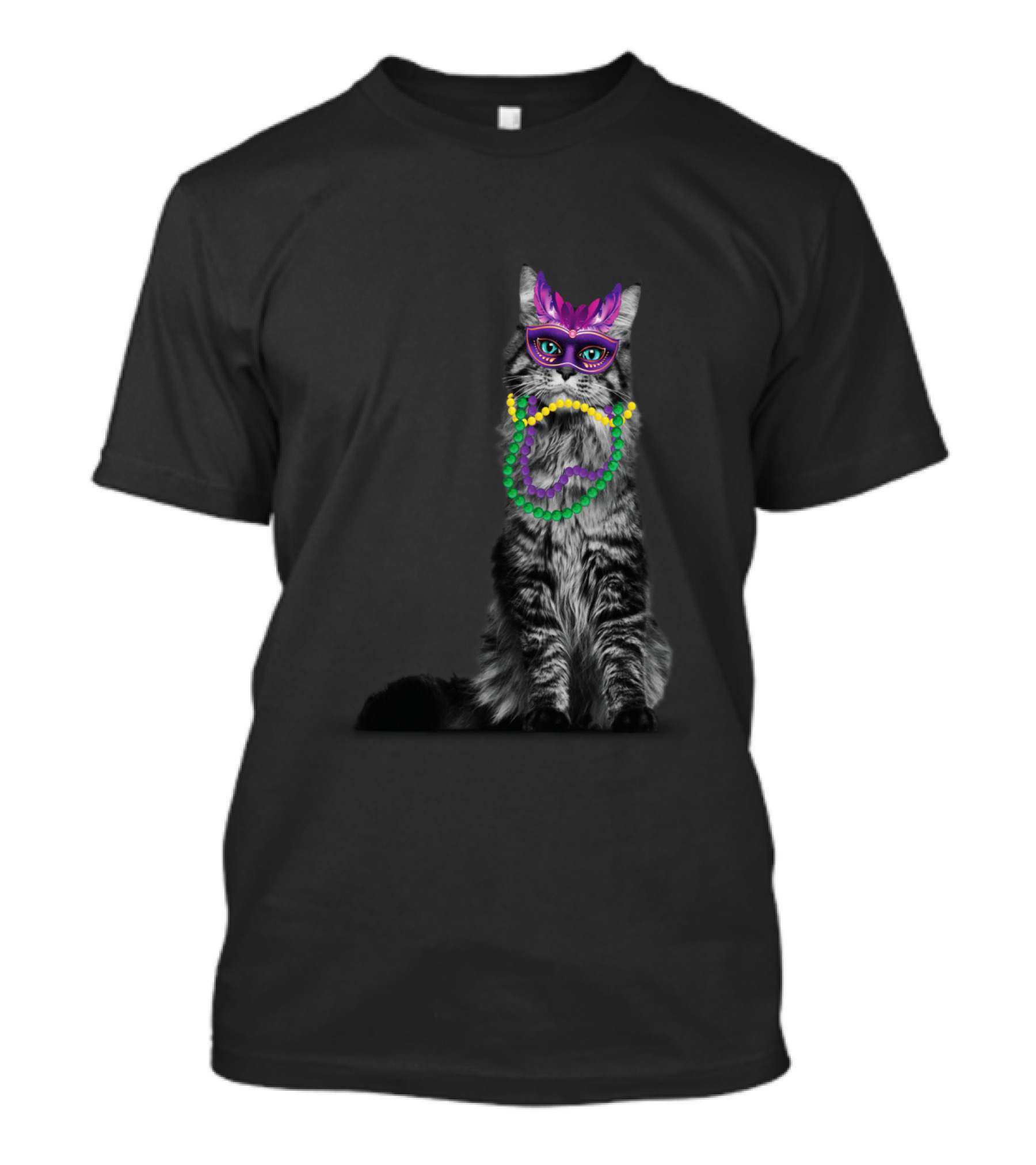 Cat Beads With Mardi Gras Mask And Decorations T-Shirt