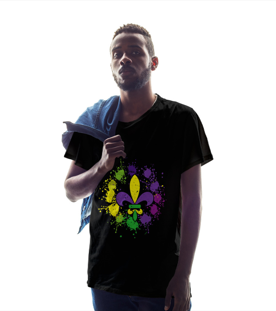 Fleur De Lis Mardi Gras Colors Paint Splatter Vintage T-Shirt
