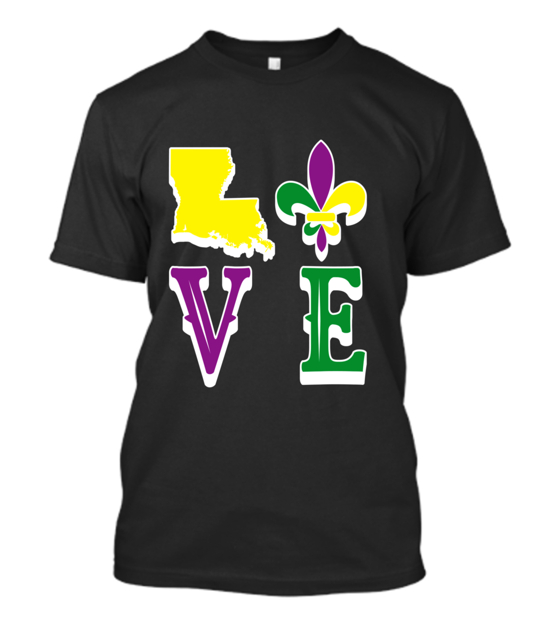 Love Louisiana Mardi Gras Map Fleur-de-Lis T-Shirt