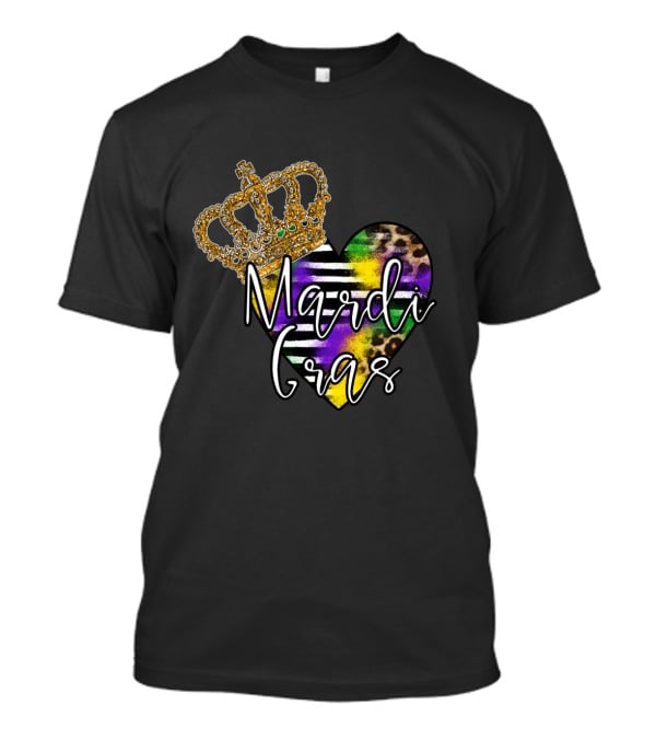 Mardi Gras Crown Heart Leopard Stripes T-Shirt