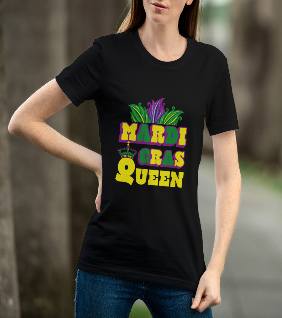 Mardi Gras Queen Crown With Colorful Feather Motif T-Shirt