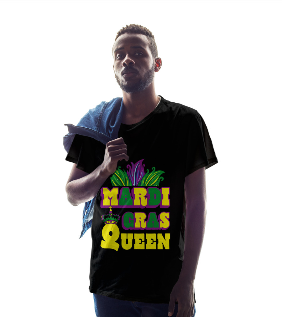 Mardi Gras Queen Crown With Colorful Feather Motif T-Shirt