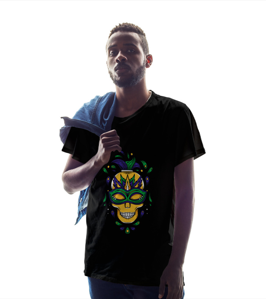 Mardi Gras Skull Jester Mask With Feathers And Colors T-Shirt