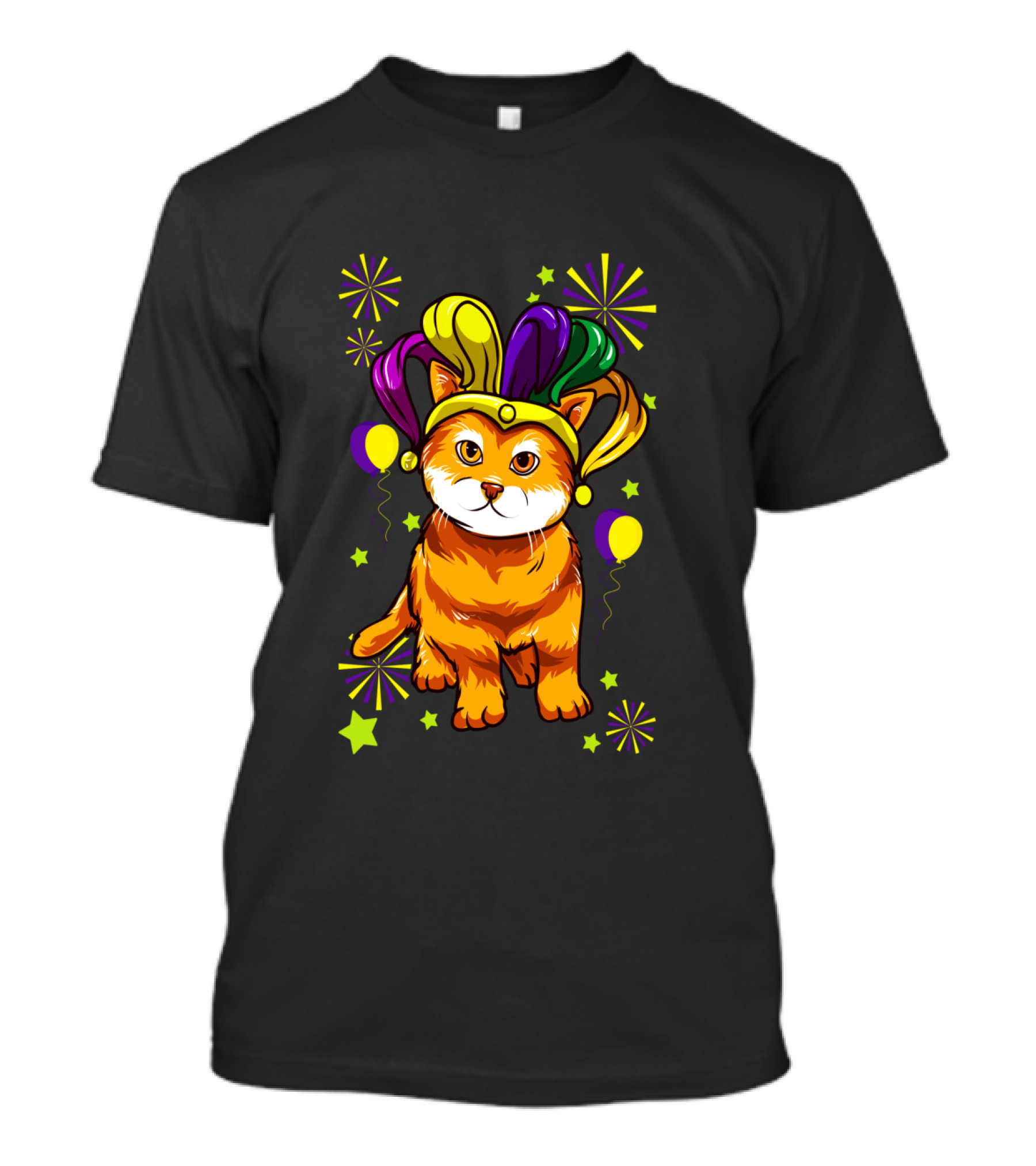 Mardi Gras Cat Lovers Jester Hat Festive Cat T-Shirt