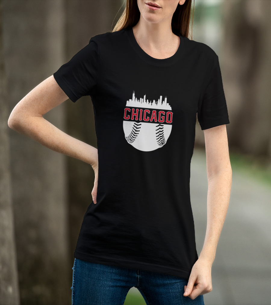 Chicago Baseball Vintage Skyline Seamlessly Fused With Iconic Cityscape T-Shirt
