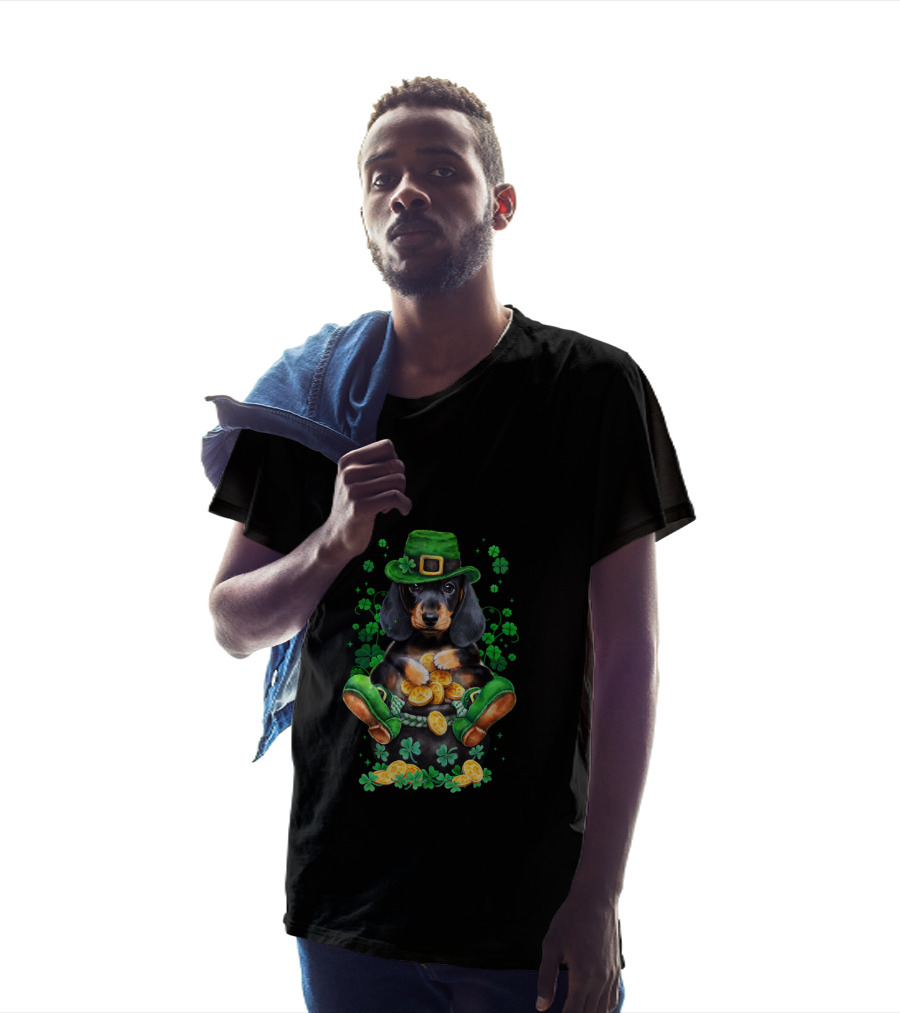Dachshund Patrick Baby Funny Patrick Leprechaun Hat Shamrocks Pot Of Gold Coins T-Shirt