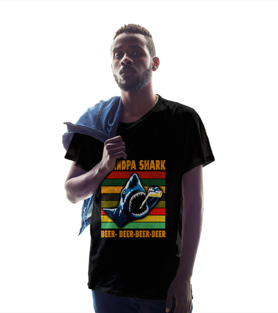 Grandpa Shark Beer Beer Beer Beer Funny Grandfather T-Shirt
