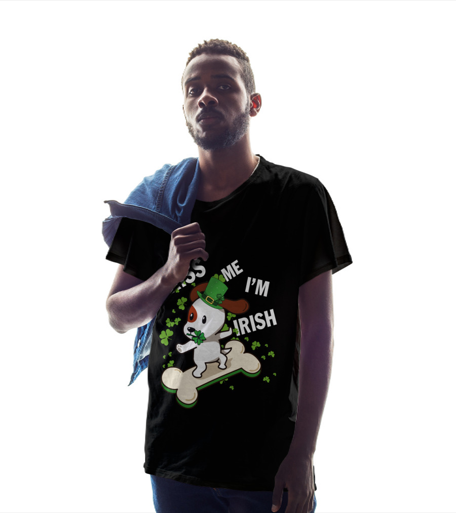 Kiss Me I'm Irish Jack Russell Dog With Lucky Shamrock And Hat On Bone T-Shirt