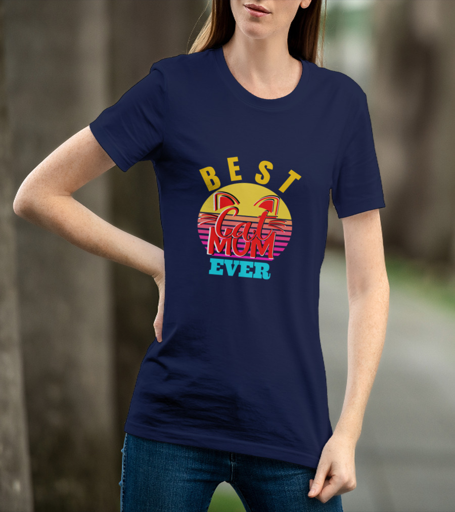 Best Cat Mom Ever Vintage Sunset Cat Ears T-Shirt