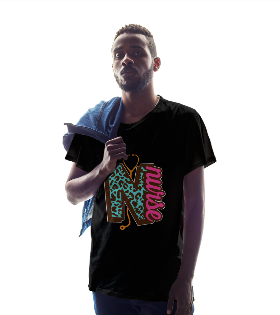 Nurse Leopard Print Stethoscope Lettering T-Shirt