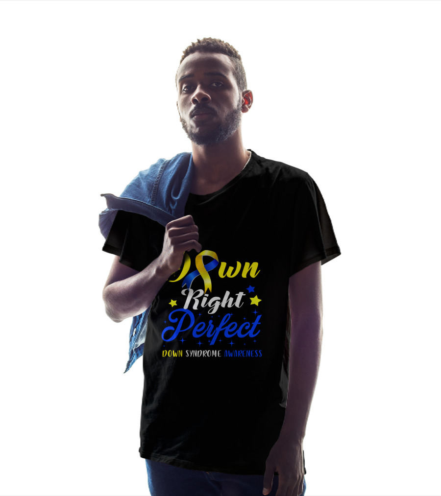 Down Syndrome Awareness Down Right Perfect Yellow Blue Ribbon Stars T-Shirt