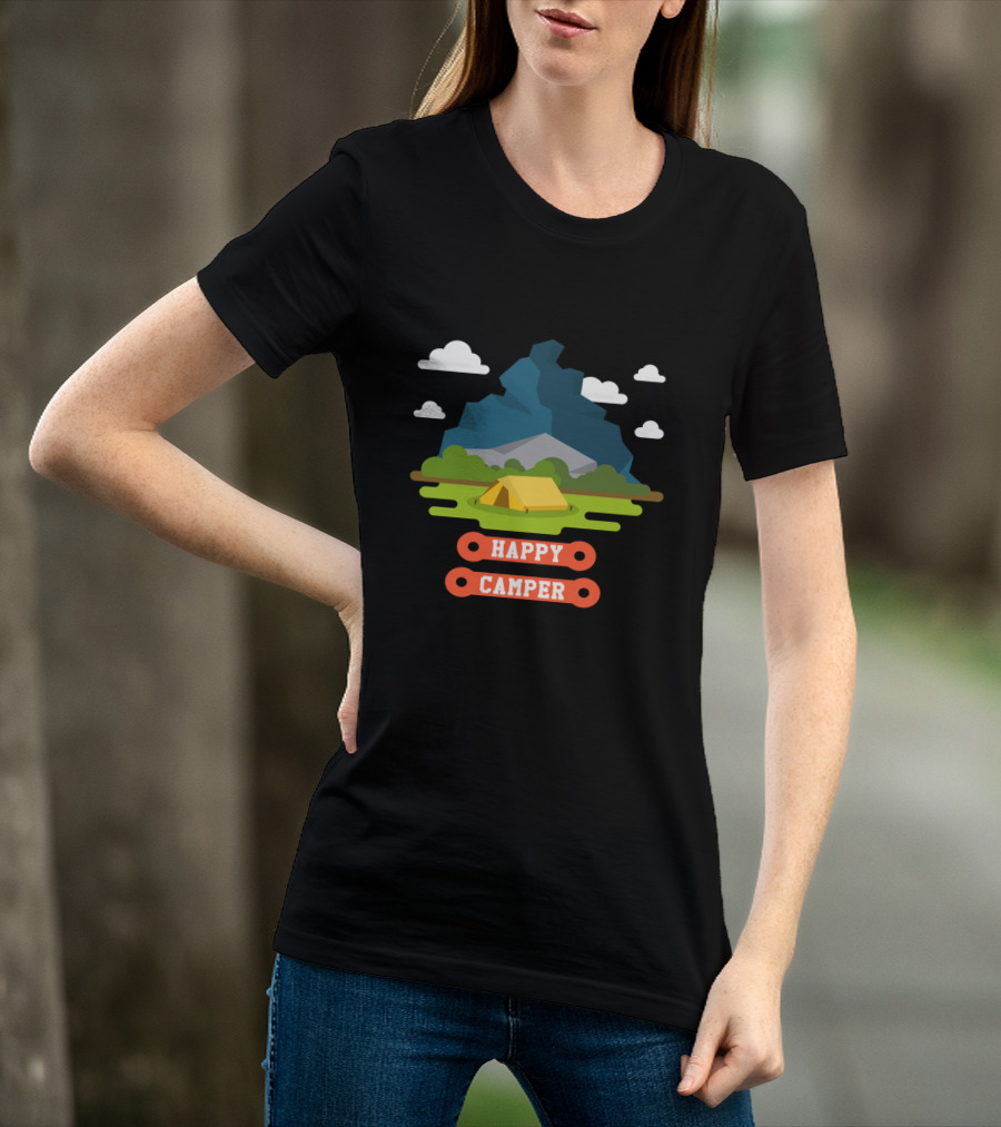 Happy Camper Mountain Tent Outdoors Adventure T-Shirt