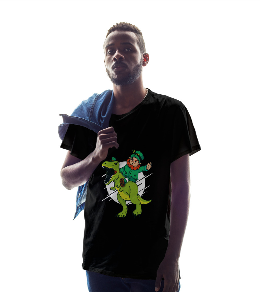 Leprechaun Riding Dinosaur Fantasy Adventure T-Shirt