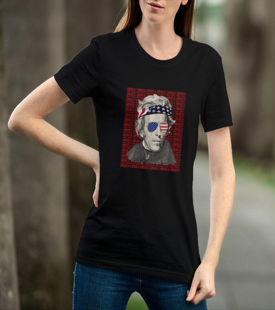 Andrew Jackson American Flag Bandana Sunglasses Patriotic USA America T-Shirt