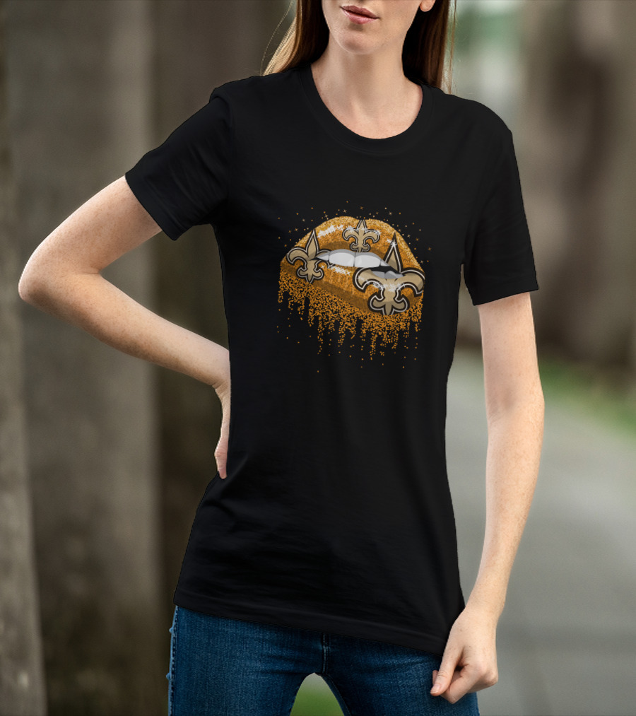 New Orleans Saints Glittering Fleur-de-Lis Lips T-Shirt