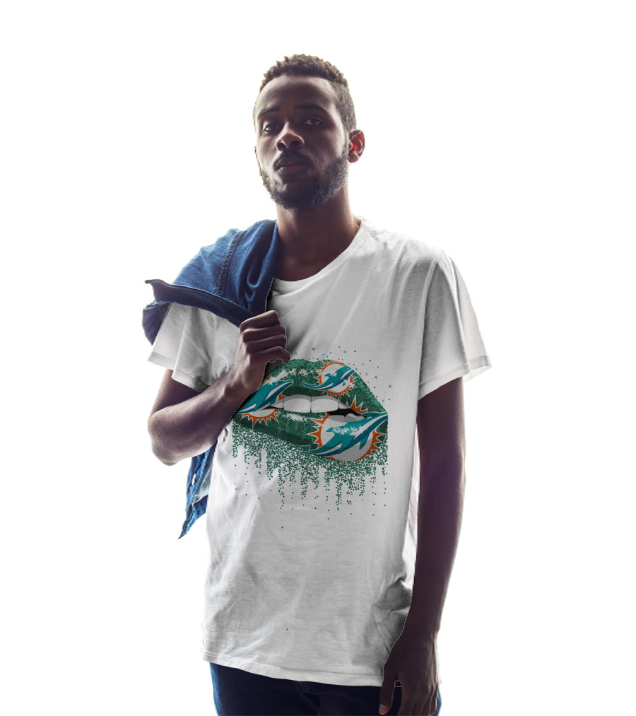 Miami Dolphins Glitter Lips Logo Décor T-Shirt