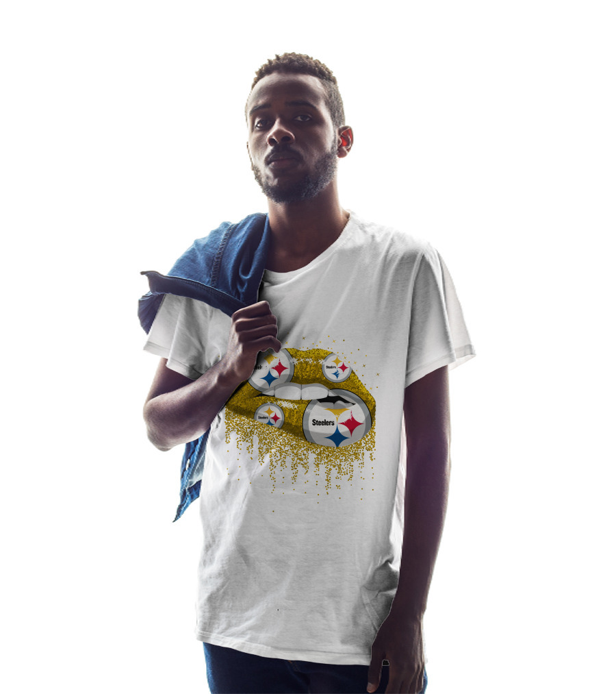 Steelers Glitter Lips Pittsburgh Football T-Shirt