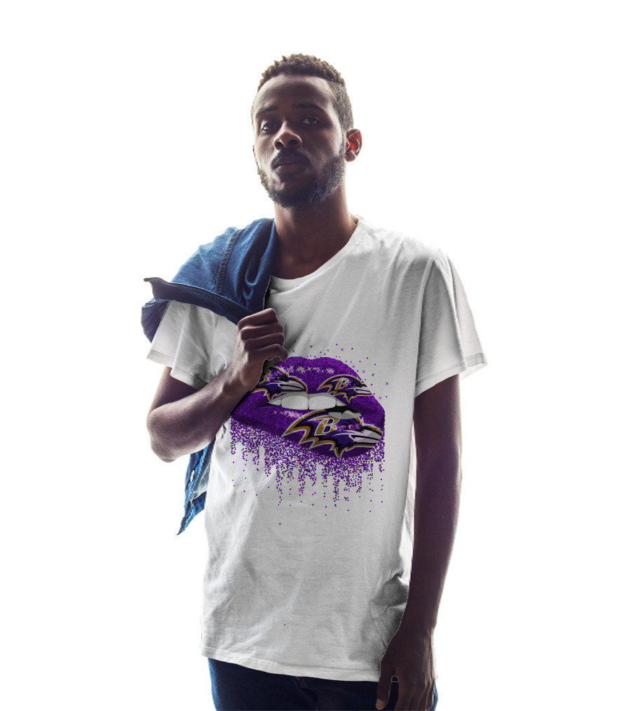 Baltimore Ravens Glitter Lips Logo Purple Sparkle T-Shirt