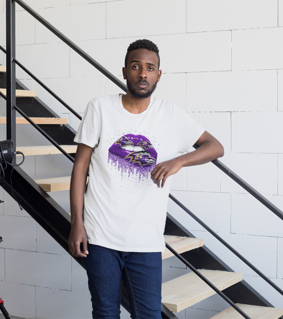 Baltimore Ravens Glitter Lips Logo Purple Sparkle T-Shirt