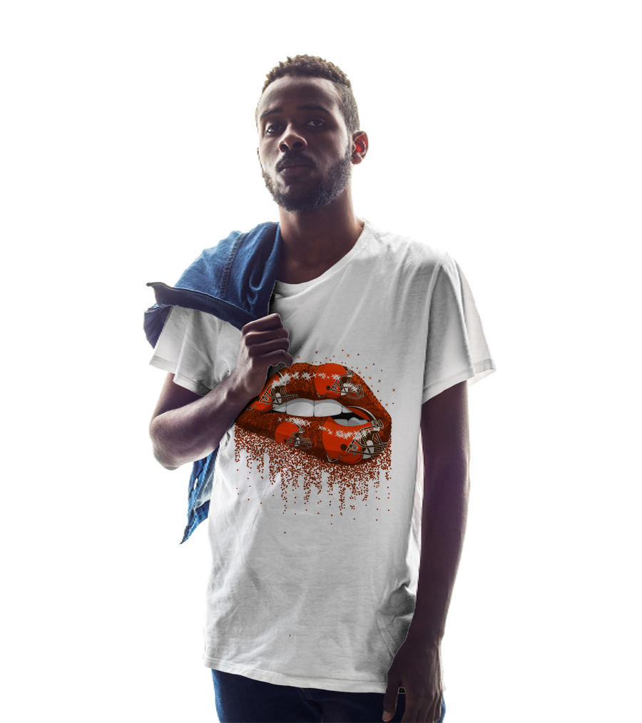 Cleveland Browns Helmet Sparkle Lips T-Shirt
