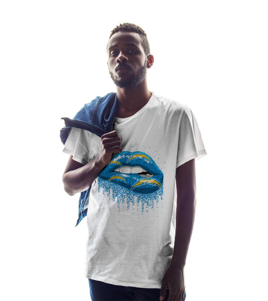 Los Angeles Chargers Blue Glitter Lips T-Shirt