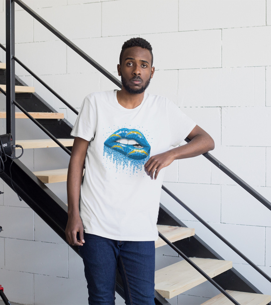 Los Angeles Chargers Blue Glitter Lips T-Shirt