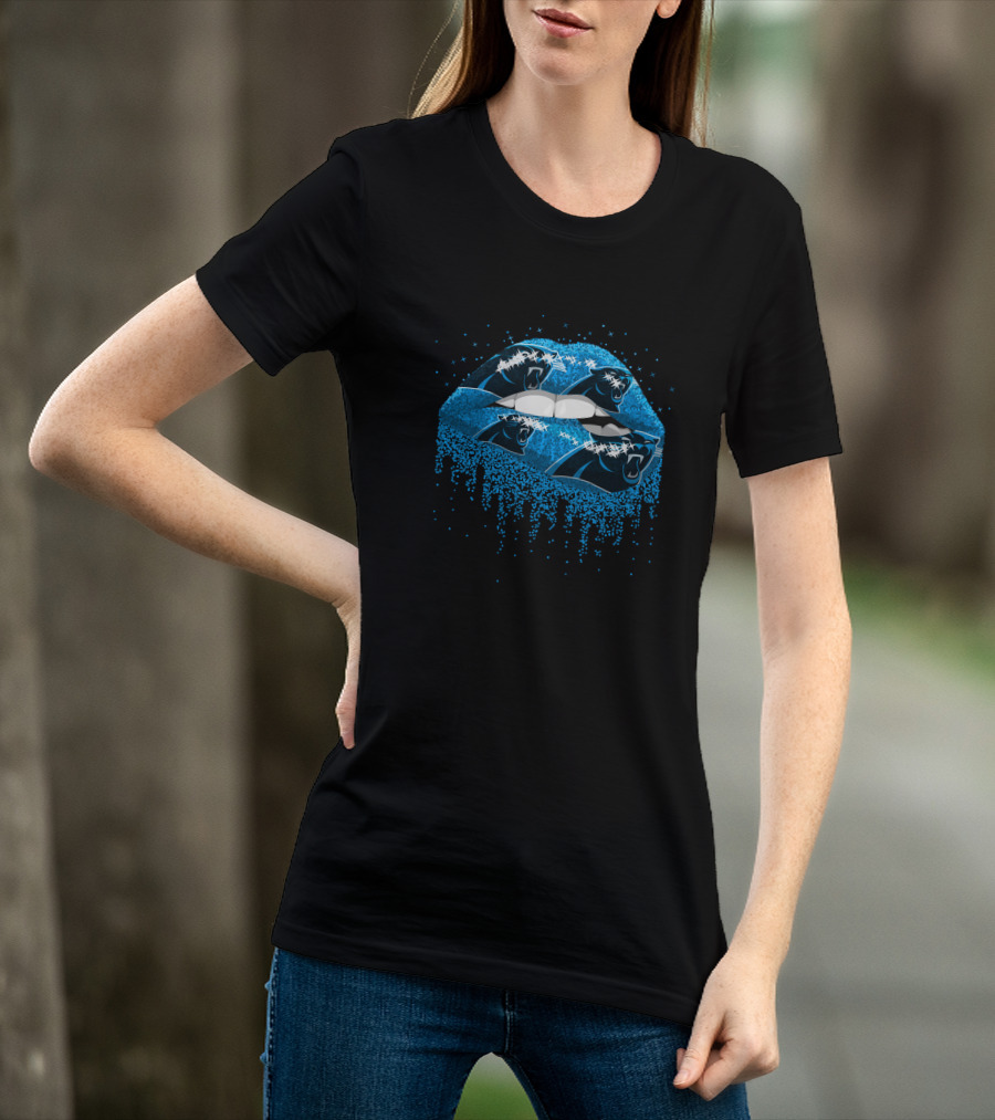 Carolina Panthers Glitter Lips Burst With Panther T-Shirt