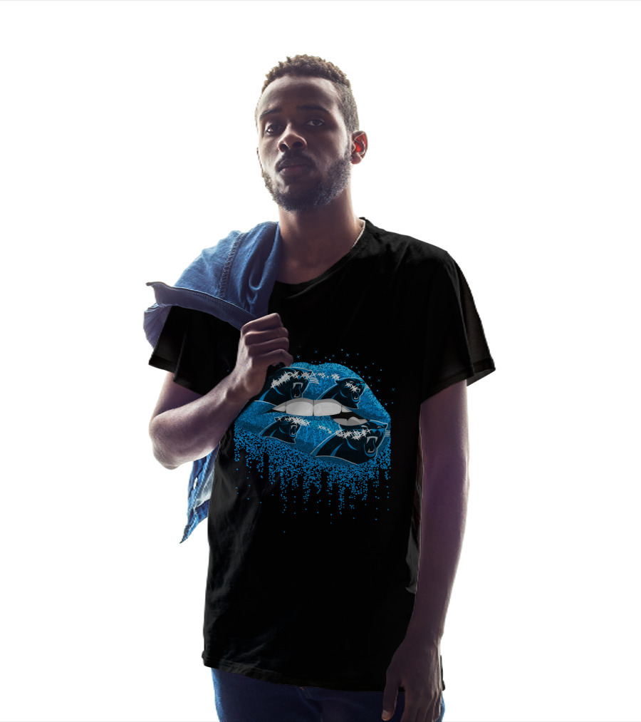 Carolina Panthers Glitter Lips Burst With Panther T-Shirt