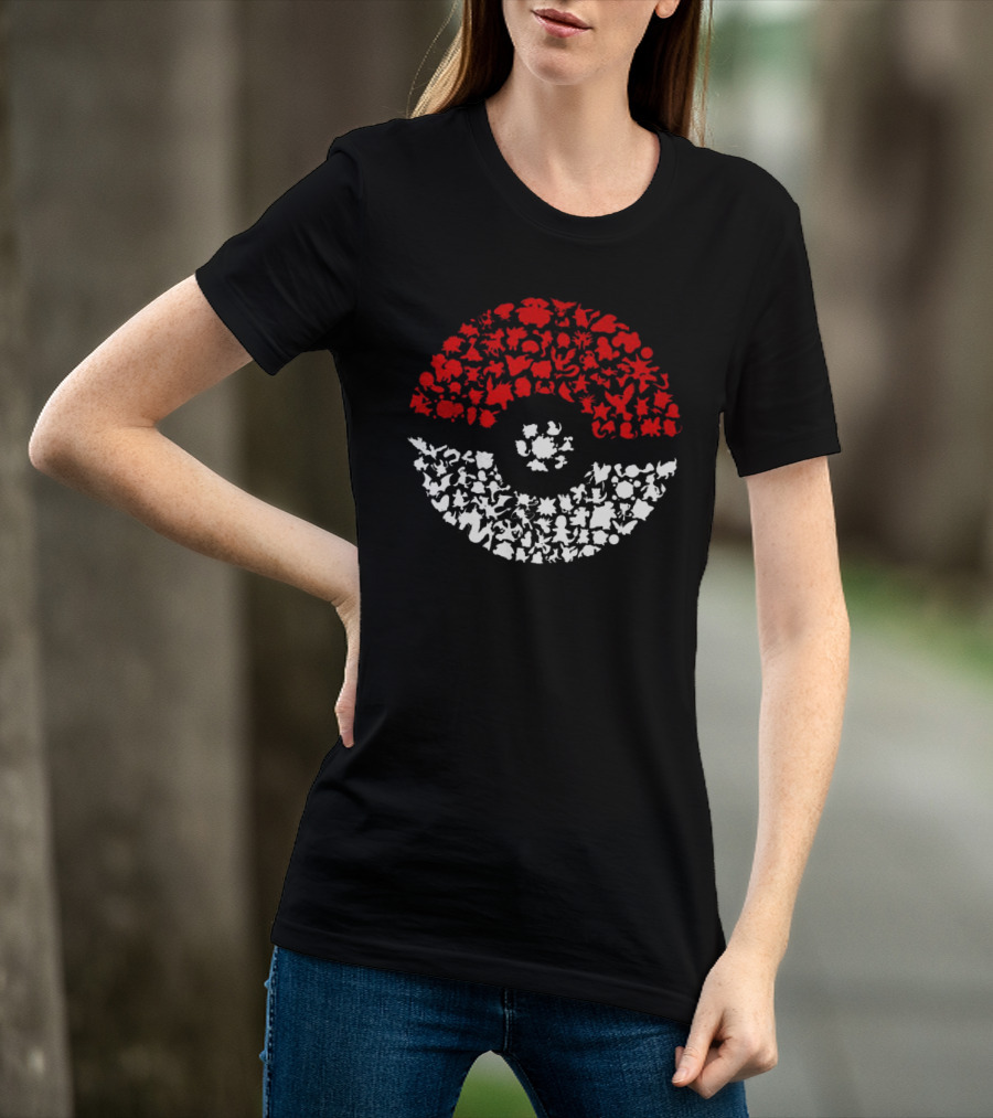 PokEmon 146A PokE Ball Design With Red And White T-Shirt