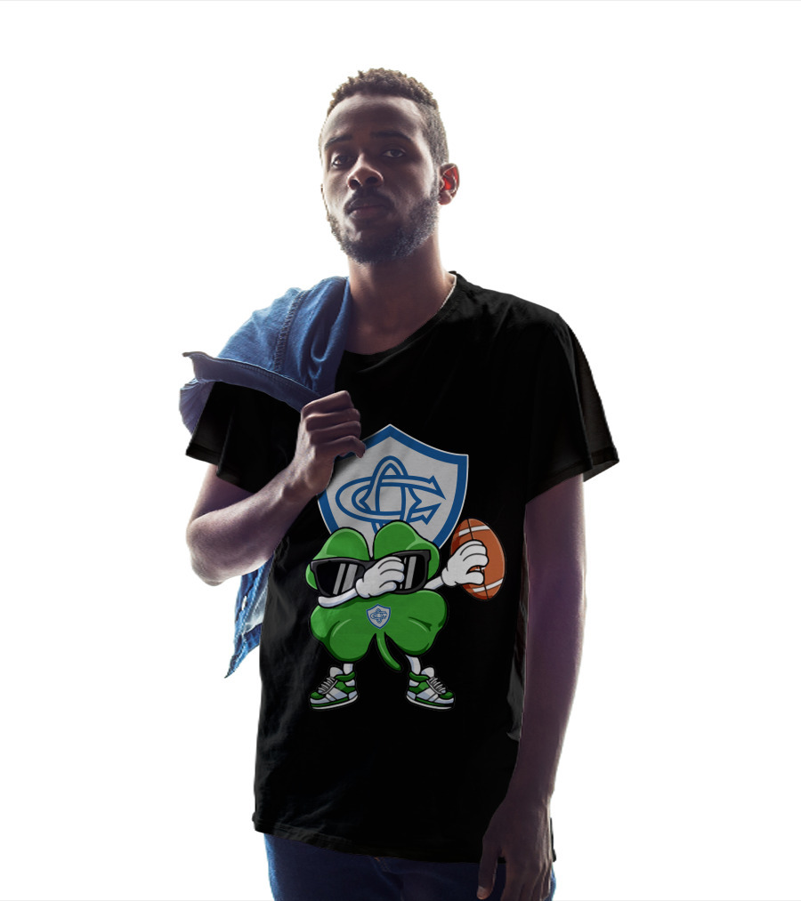 Castres Olympique Mascot Holding Football With Club Logo Shield T-Shirt
