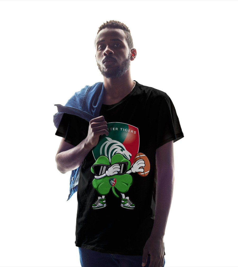 Leicester Tigers Shamrock Mascot Holding Rugby Ball T-Shirt