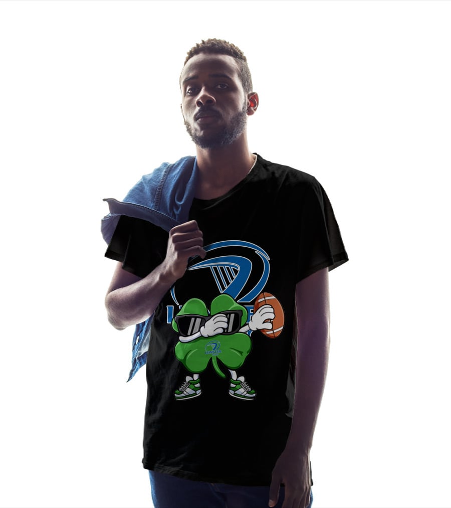 Leinster Rugby Shamrock Mascot Holding Rugby Ball T-Shirt