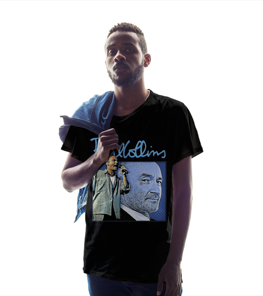 Phil Collins Blue Portrait With Microphone Performance T-Shirt