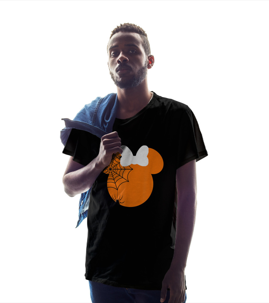 Cute Mouse Halloween Pumpkin With Bow And Spider Web T-Shirt