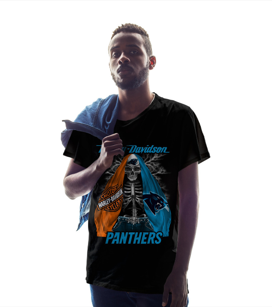 Harley Davidson Motorcycles Skeleton Carolina Panthers T-Shirt