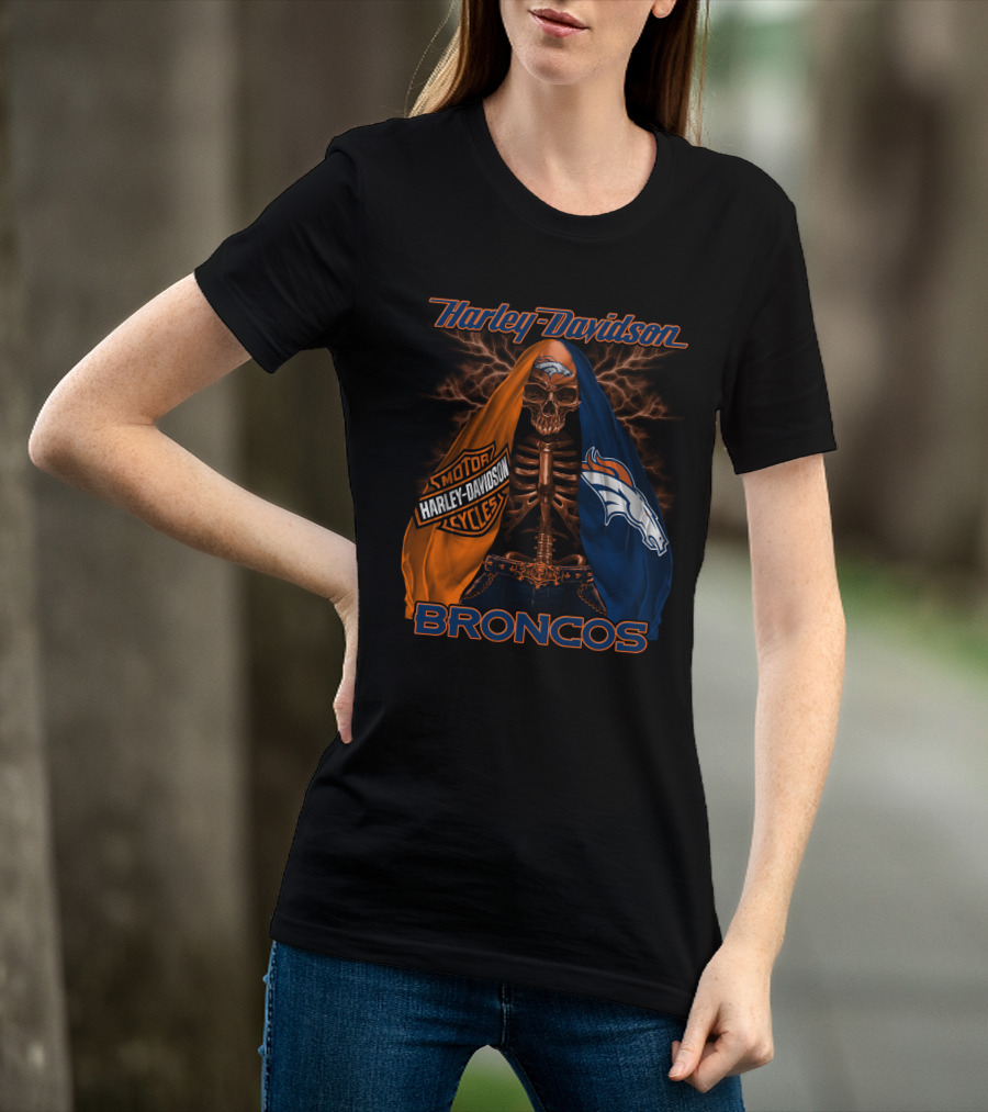 Harley Davidson Denver Broncos Skeleton Motorcycles T-Shirt