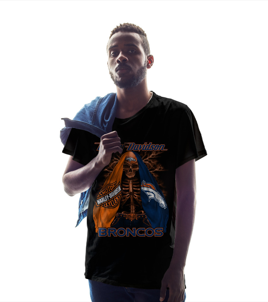 Harley Davidson Denver Broncos Skeleton Motorcycles T-Shirt