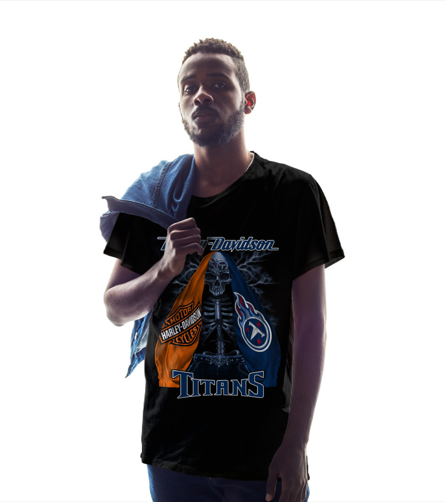 Harley Davidson Tennessee Titans Skeleton Moto Collaboration T-Shirt