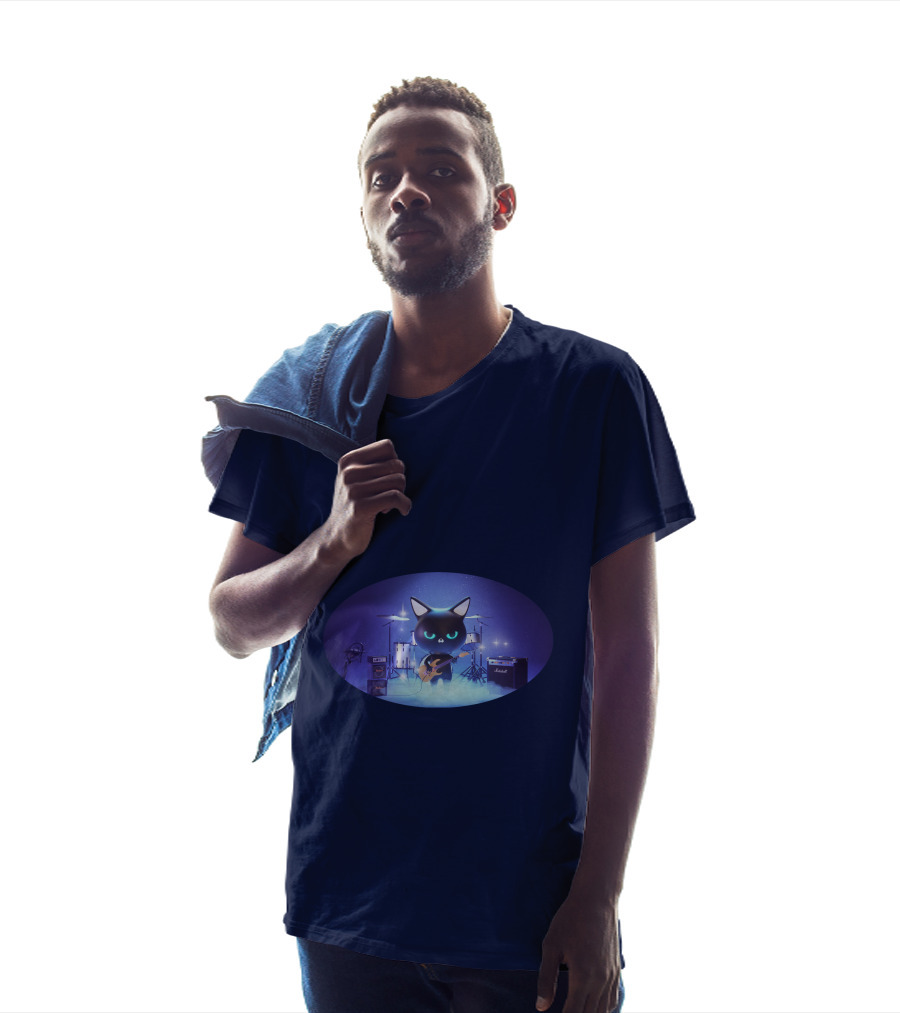 Cat Playing Guitar On Stage With Drums And Amps T-Shirt