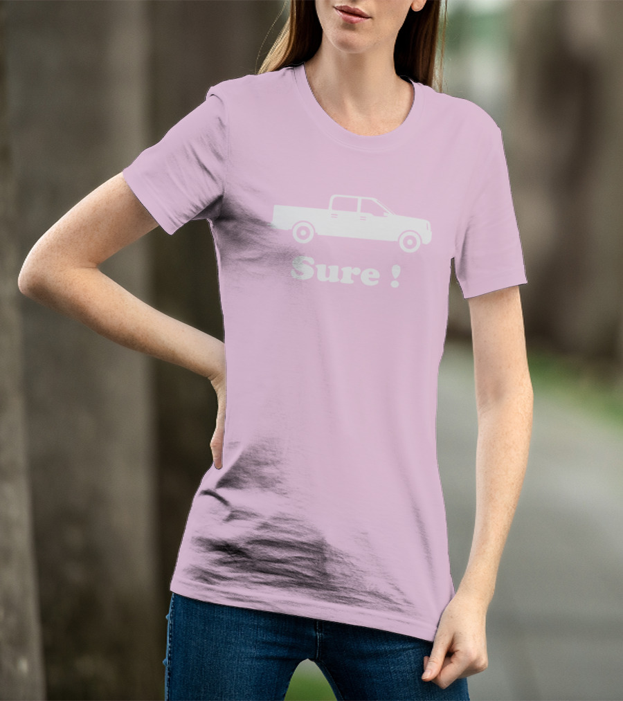 Sure Truck White Silhouette Pink Background T-Shirt