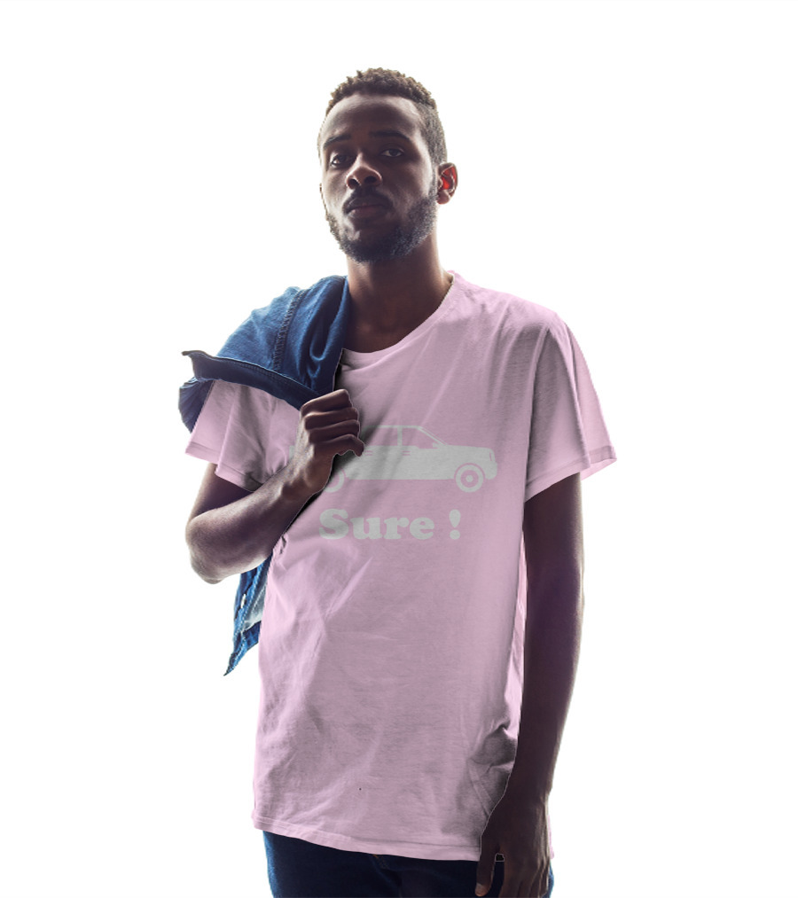 Sure Truck White Silhouette Pink Background T-Shirt